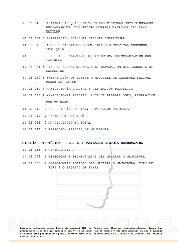 Arancel fonasa maxilofacial